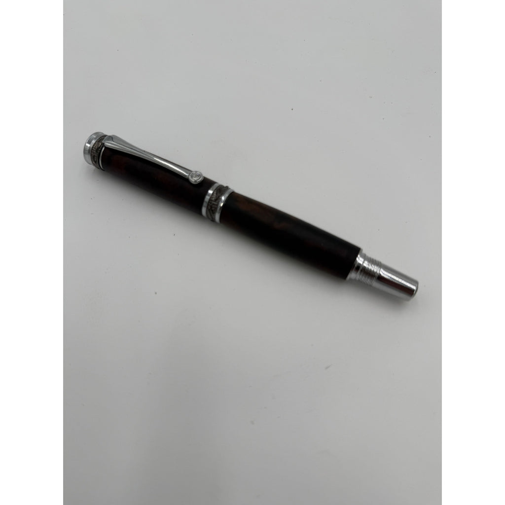 Custom Walnut Burl Rollerball Pen, Majestic Junior, Silver Hardware, Handcrafted Writing Gift
