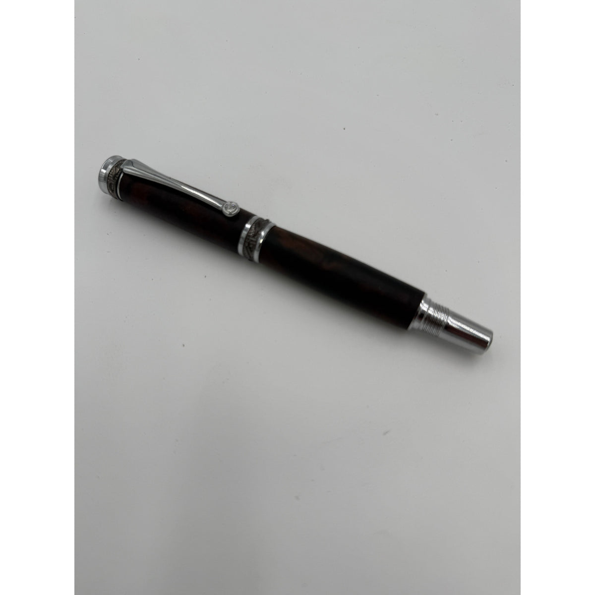 Custom Walnut Burl Rollerball Pen, Majestic Junior, Silver Hardware, Handcrafted Writing Gift