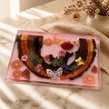 Butterfly Garden Resin Charcuterie Board 12x8, red epoxy art serving tray, embedded wood and florals, ladybug accents, handmade home decor