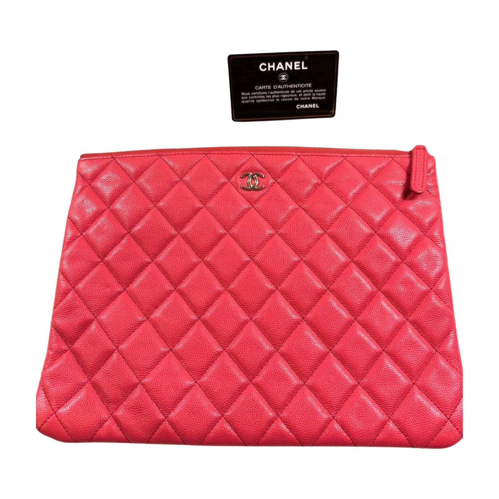 CHANEL CC GHW Pouch Clutch Bag Calfskin Leather Pink - With Serial Card