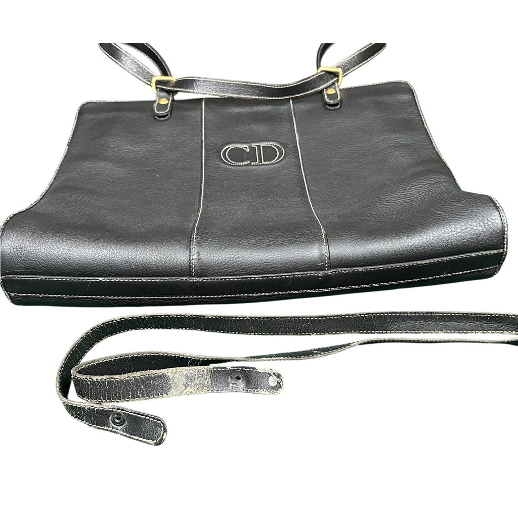 Christian Dior Vintage Black Leather Shoulder Bag