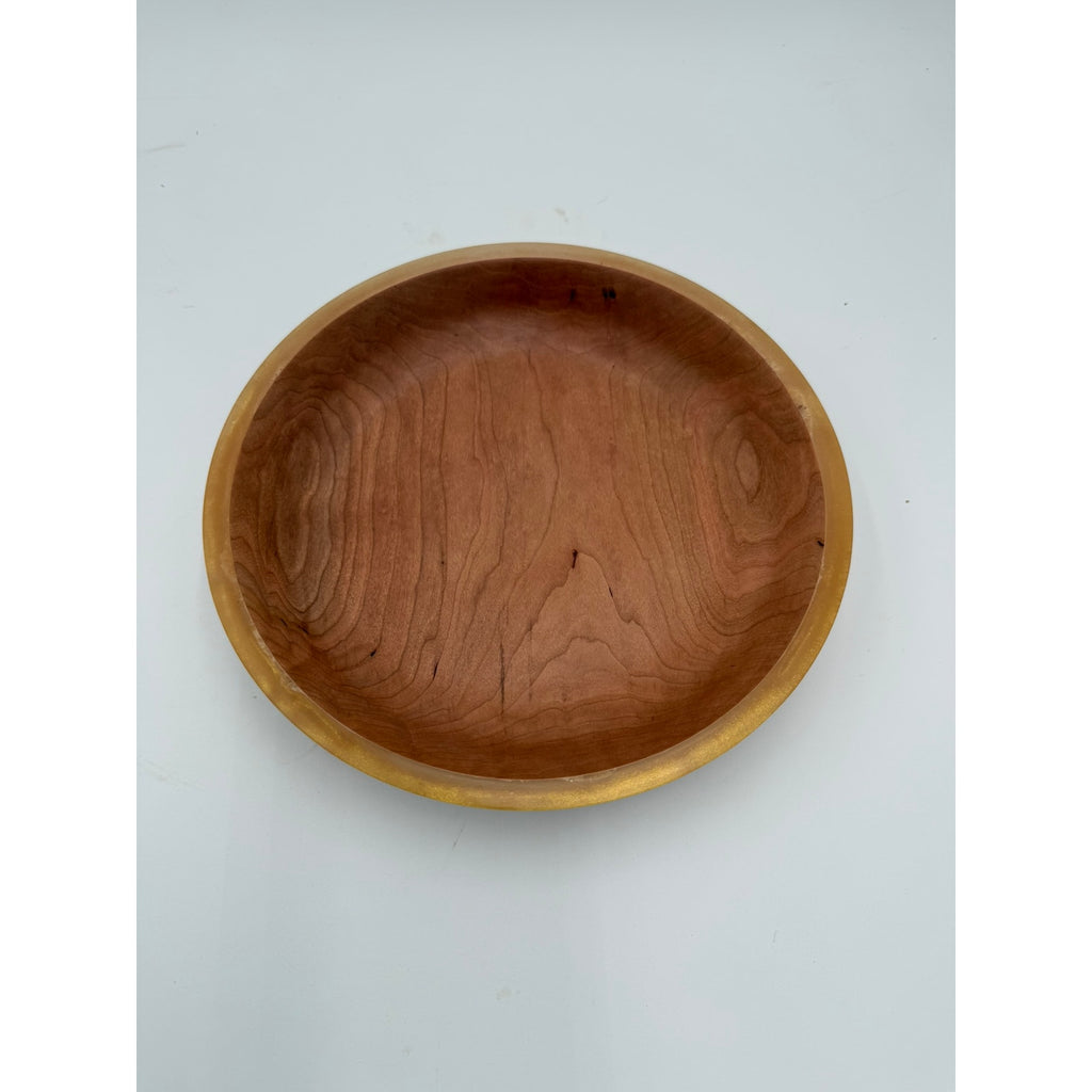 Hand Turned Wood Bowl, Cherry Hardwood, Gold Epoxy Rim, 9.75"x1.75", Functional Bowl, Decorative, Unique Piece