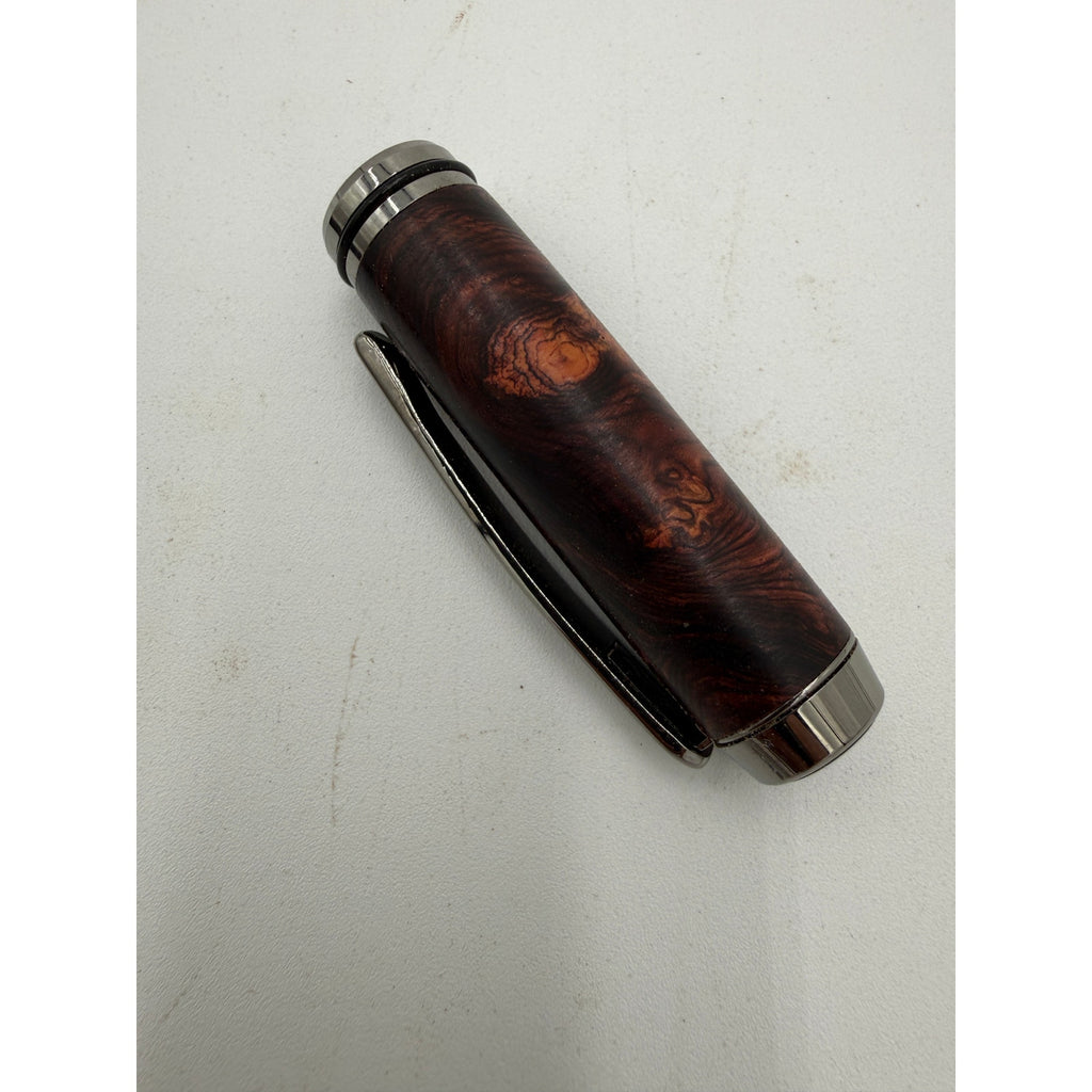 Hand Turned Honduran Rosewood Burl Pen, black titanium hardware, rollerball ink, handcrafted gift, executive writing pen