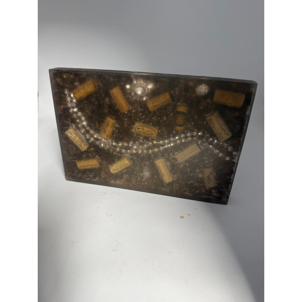 Handcrafted Epoxy Charcuterie Board, Wine Corks, Jewelry Inlay, Walnut Sawdust, SKU 1434