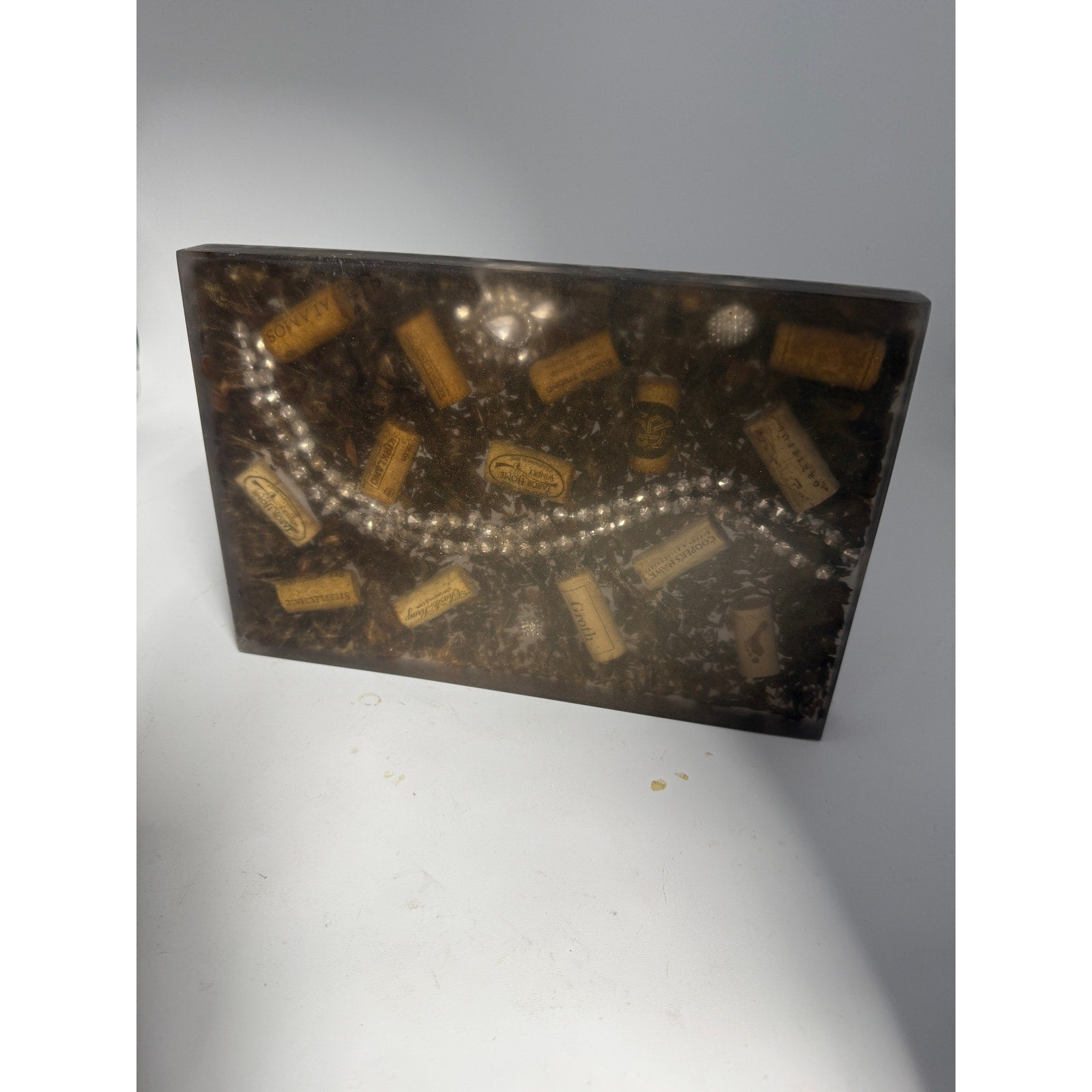 Handcrafted Epoxy Charcuterie Board, Wine Corks, Jewelry Inlay, Walnut Sawdust, SKU 1434