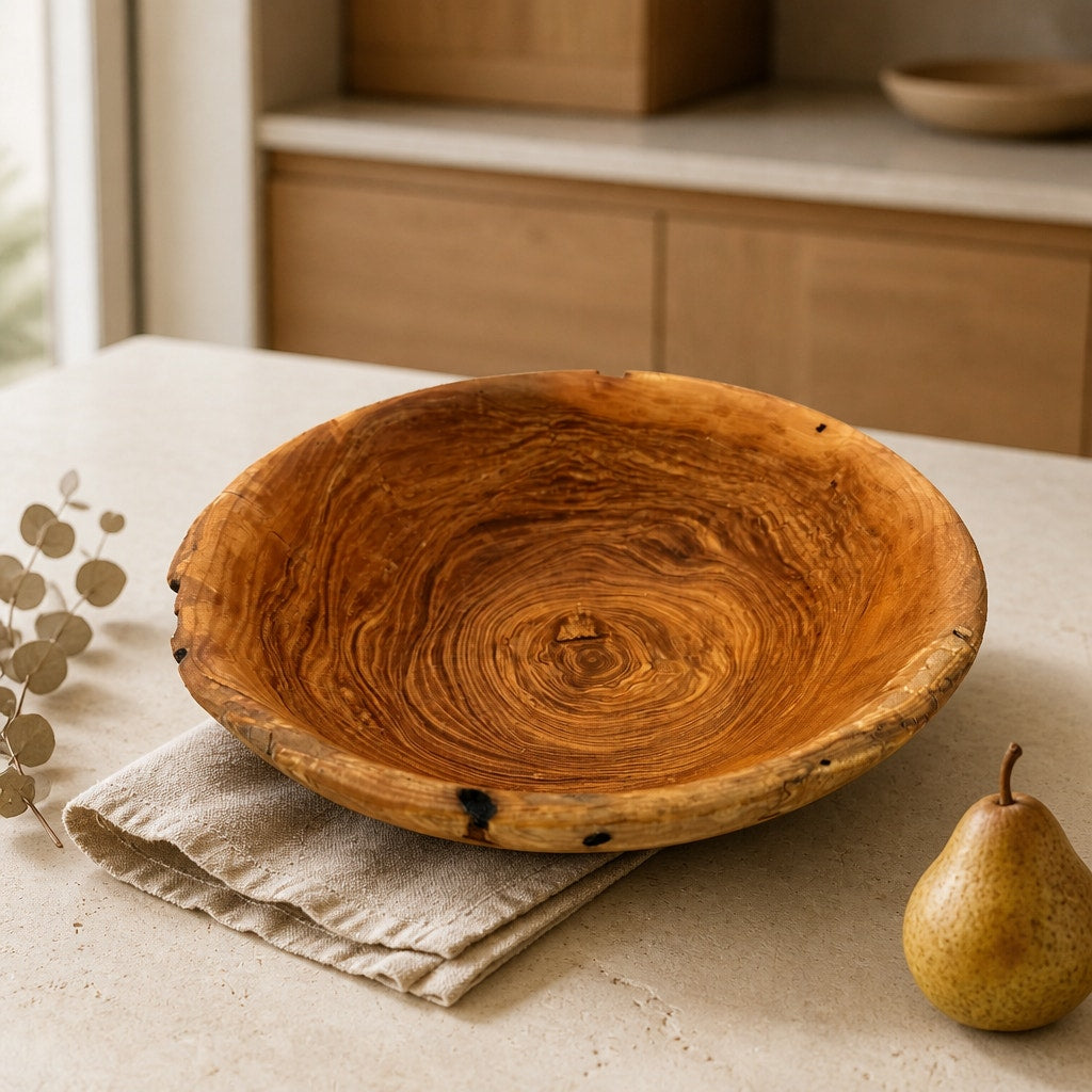 Hand Turned Hardwood Bowl for Rustic Decor, food safe finish, 10x3 inches, handmade wood art, salad or fruit serving