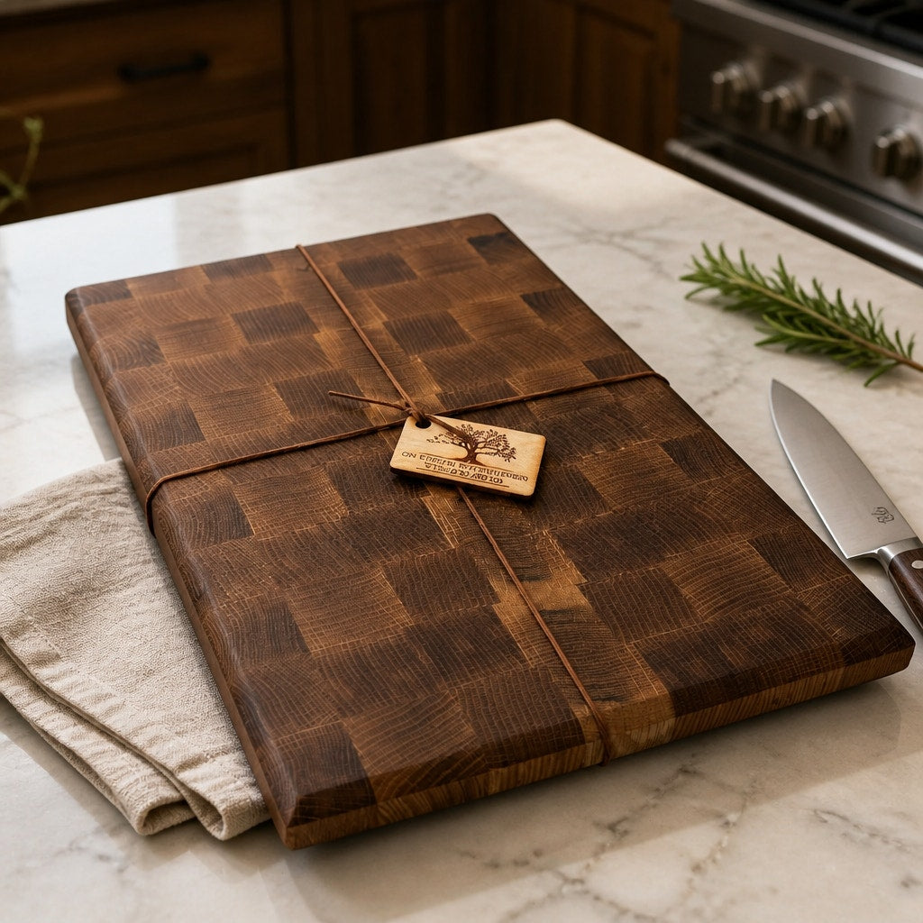 White Oak End Grain Cutting Board 15.75x10.25x1.5, hardwood butcher block, knife friendly, beauty and utility, juice-groove optional, hand-f