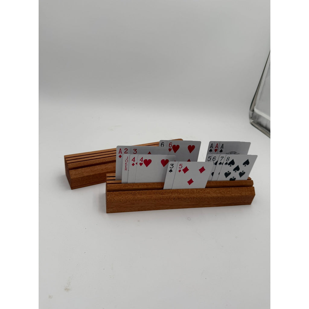 Handcrafted Wooden Playing Card Holder rack, 4-7 slot organizer, tabletop game accessory, bridge and poker aid