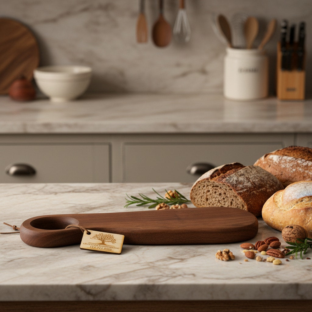 Walnut Oval Charcuterie Board with Handle, 15.5 x 5.25 x 1, beautiful grain, serving and display, functional kitchen decor