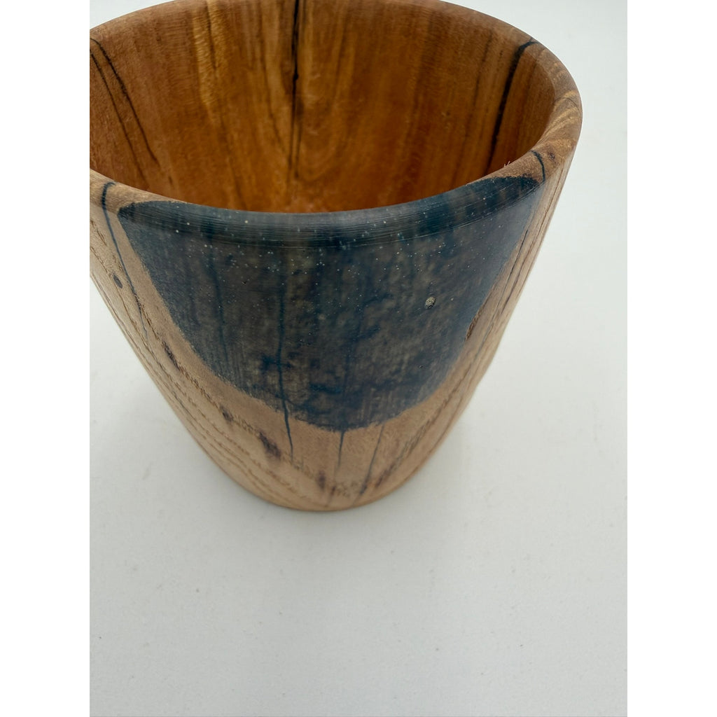 Modern White Oak Woodturning Bowl, handmade artistry, black resin detail, rustic home decor piece, small desk or entryway dish