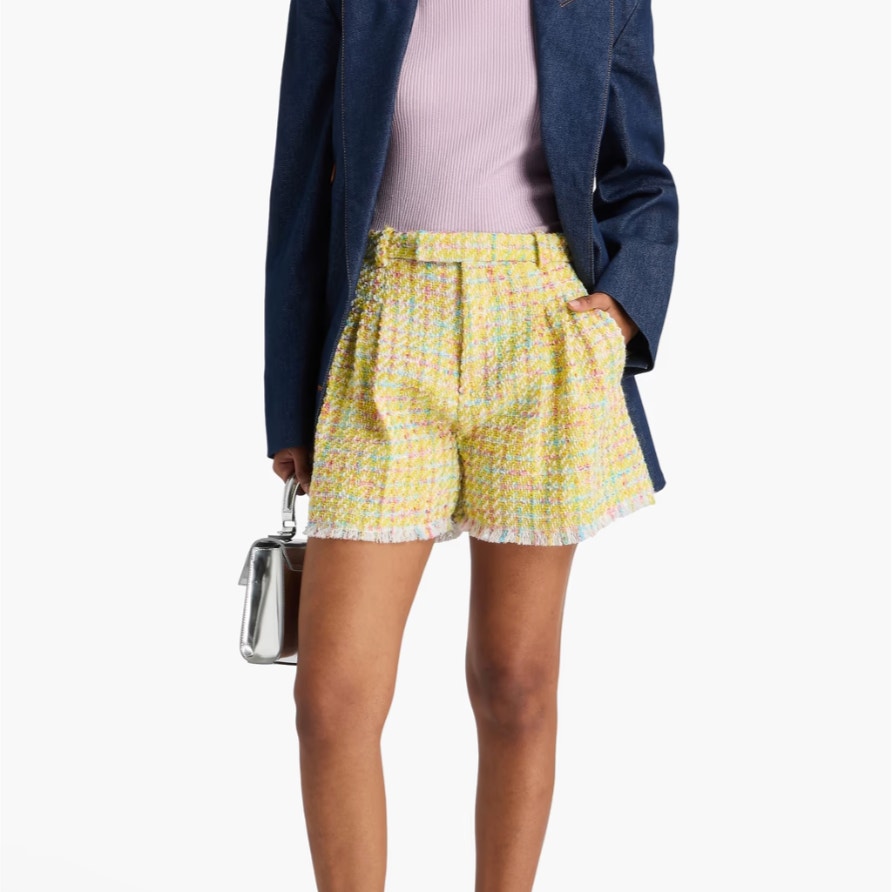 Gucci Yellow Tweed Wool Blend High Rise Shorts GG Buttons NWT Size 46