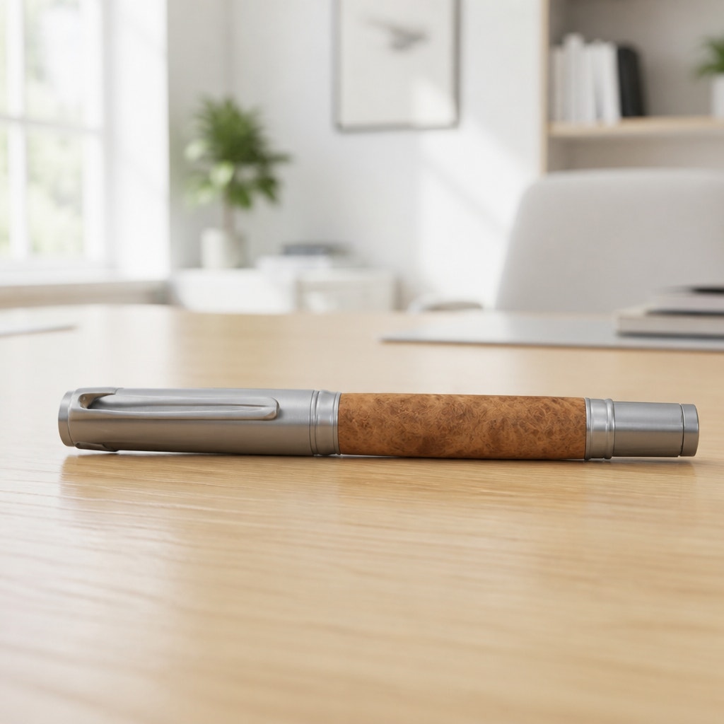Vertex Fountain Pen in Spalted Tamarind, Hand Turned Barrel, Ink Pump, Cartridge, SKU 1469