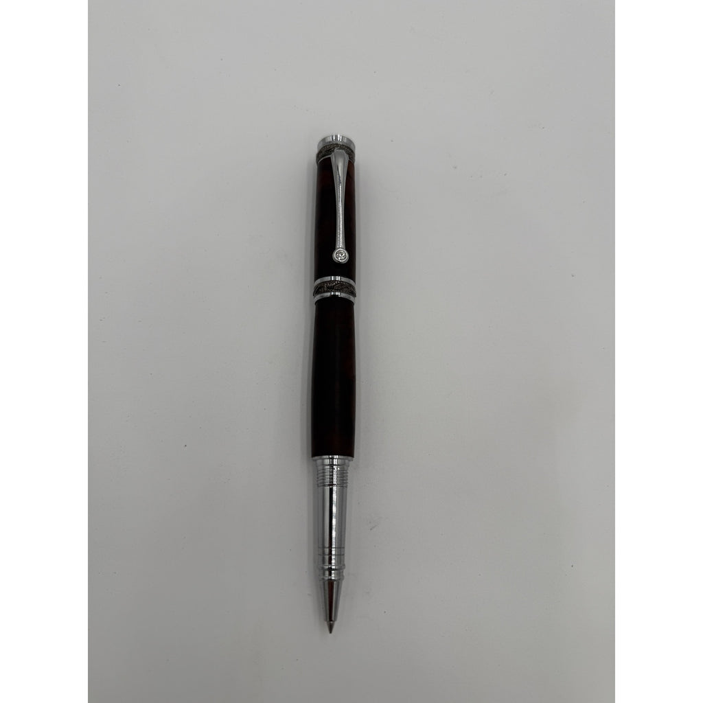 Custom Walnut Burl Rollerball Pen, Majestic Junior, Silver Hardware, Handcrafted Writing Gift