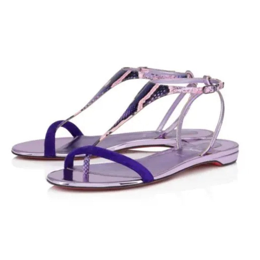 Christian Louboutin Athinita Leather Flat Sandals Jacaranda Purple Sz 40 NIB