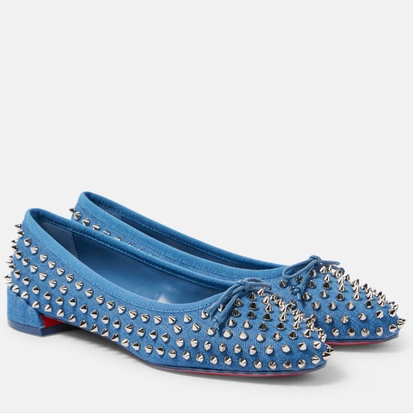 Christian Louboutin Sweetie Jane Spikes Denim Ballet Flats 40.5 NIB