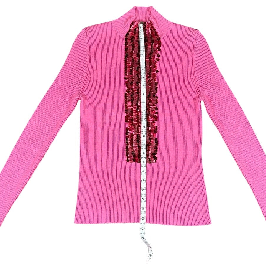 Delpozo Pink Merino Wool Sequin Sweater Size M NWT
