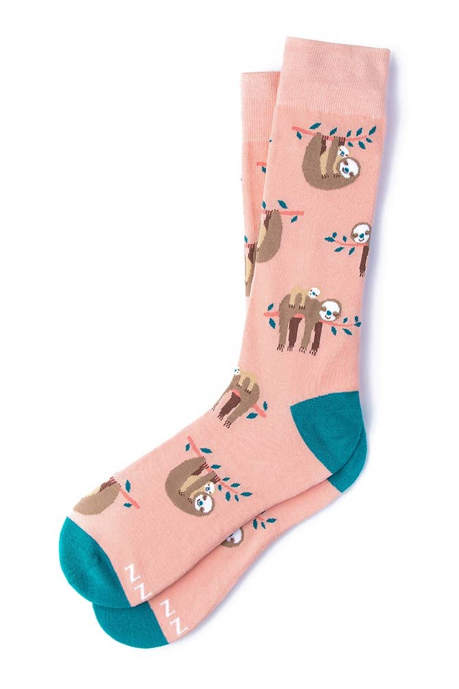 Alynn 'That Sloth Life' Cotton Crew Sock - Coral Cotton