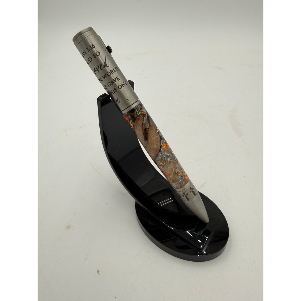 Premium Hand Turned Christian Pen, grapevine and clear epoxy body, metal cap engraved John 3:16, luxury writing gift for him