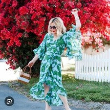 cabi 5815 Derby Dress blue green floral wrap dress slip size S Women's - Image 7