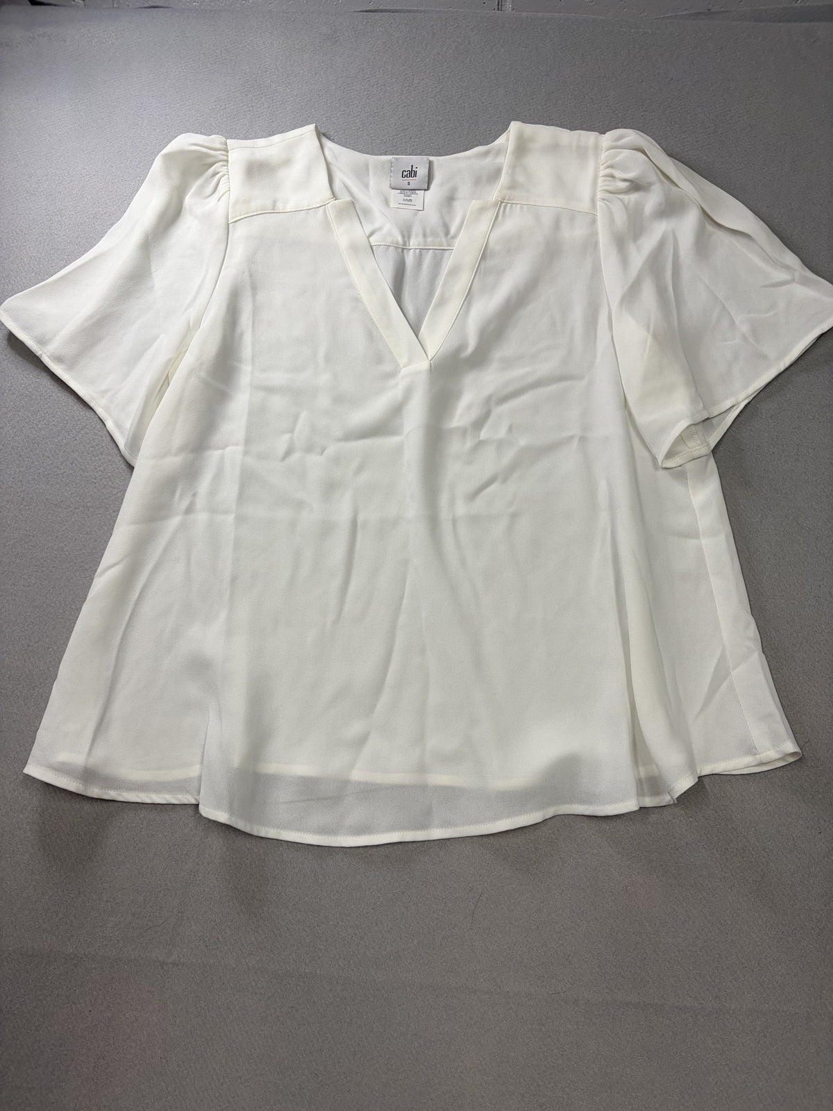 Cabi Essential Top Ivory Flutter Sleeve V-Neck Women's Size S - Image 1