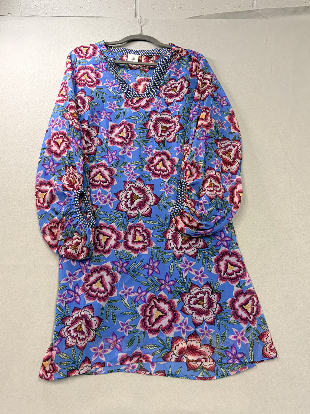 cabi Primrose Dress Blue Floral Geometric Trim M Dress Women's - Image 1