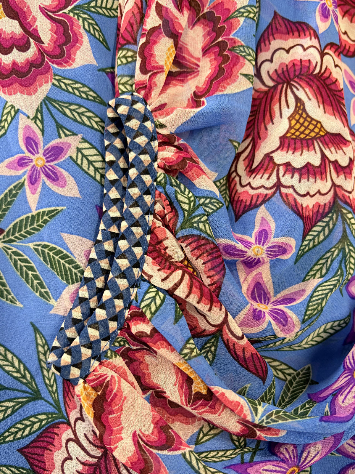 cabi Primrose Dress Blue Floral Geometric Trim M Dress Women's - Image 2