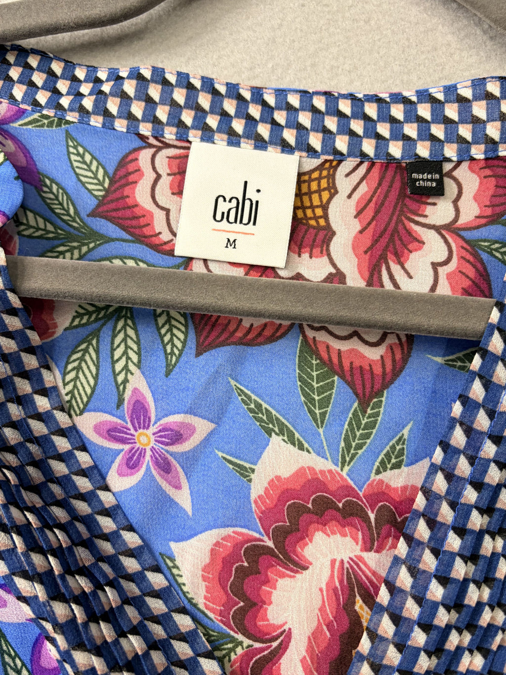 cabi Primrose Dress Blue Floral Geometric Trim M Dress Women's - Image 3