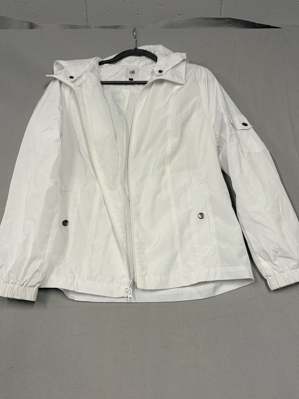 CAbi Race Windbreaker Jacket White Women's Small Zip Snap Hooded - Image 1
