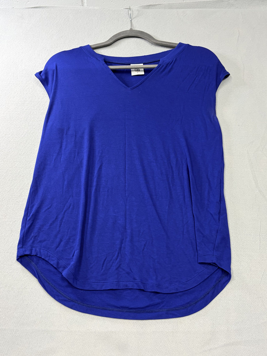 Cabi Royal Blue V-Neck Knit Top Women's Small Short Sleeve High-Low - Image 1