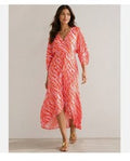 cabi Saunter Dress Orange Pink Zebra Maxi Dress S Long Sleeve Women's - Image 1