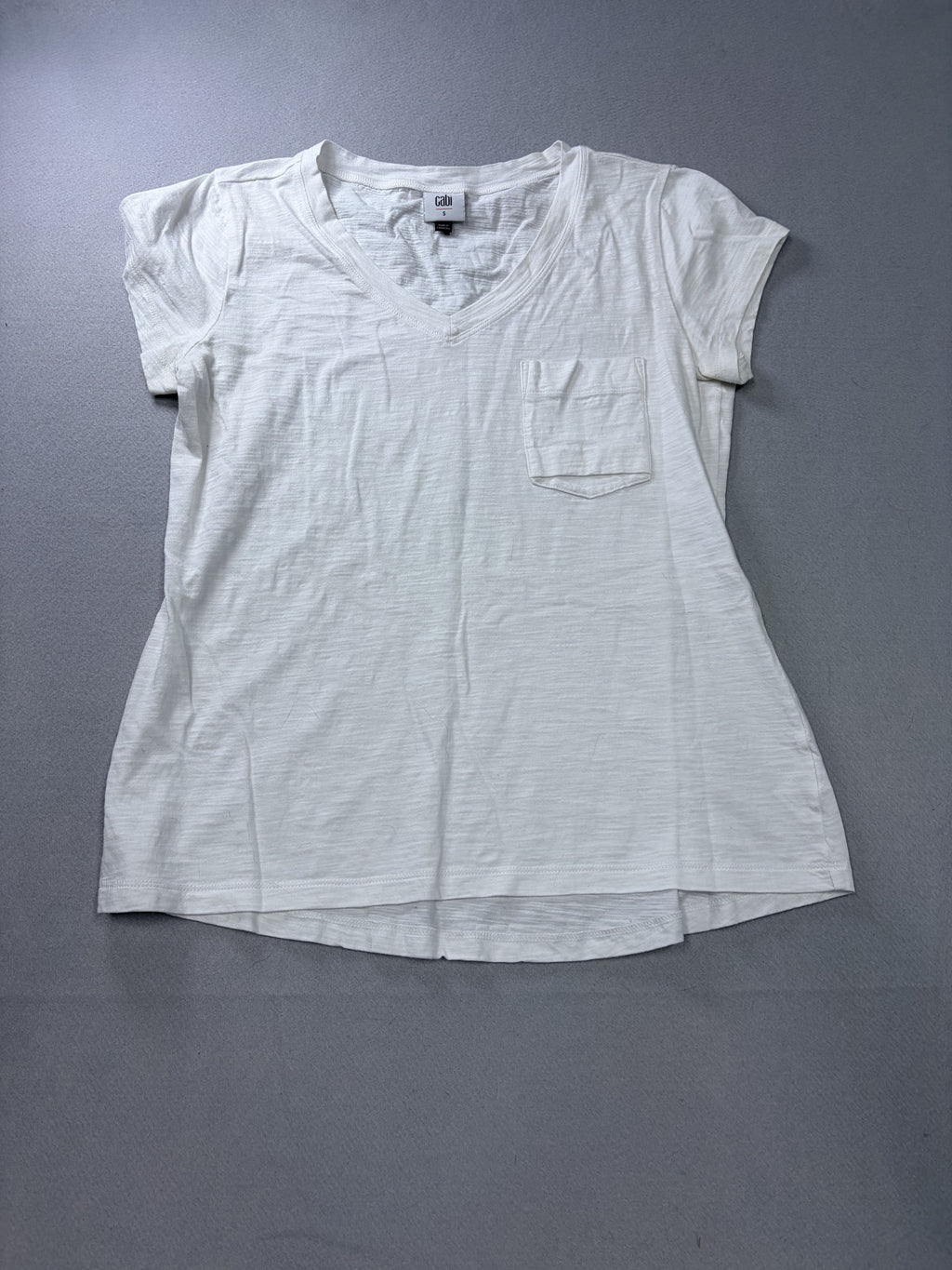Cabi Small White Slub Knit V-Neck Pocket Tee Women's - Image 1