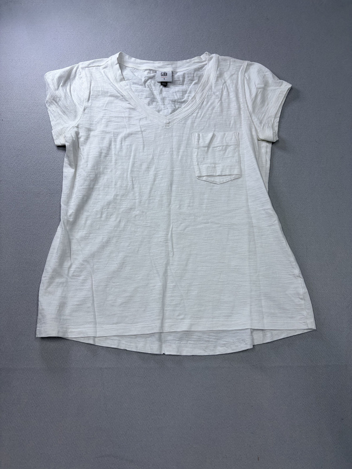 Cabi Small White Slub Knit V-Neck Pocket Tee Women's - Image 1