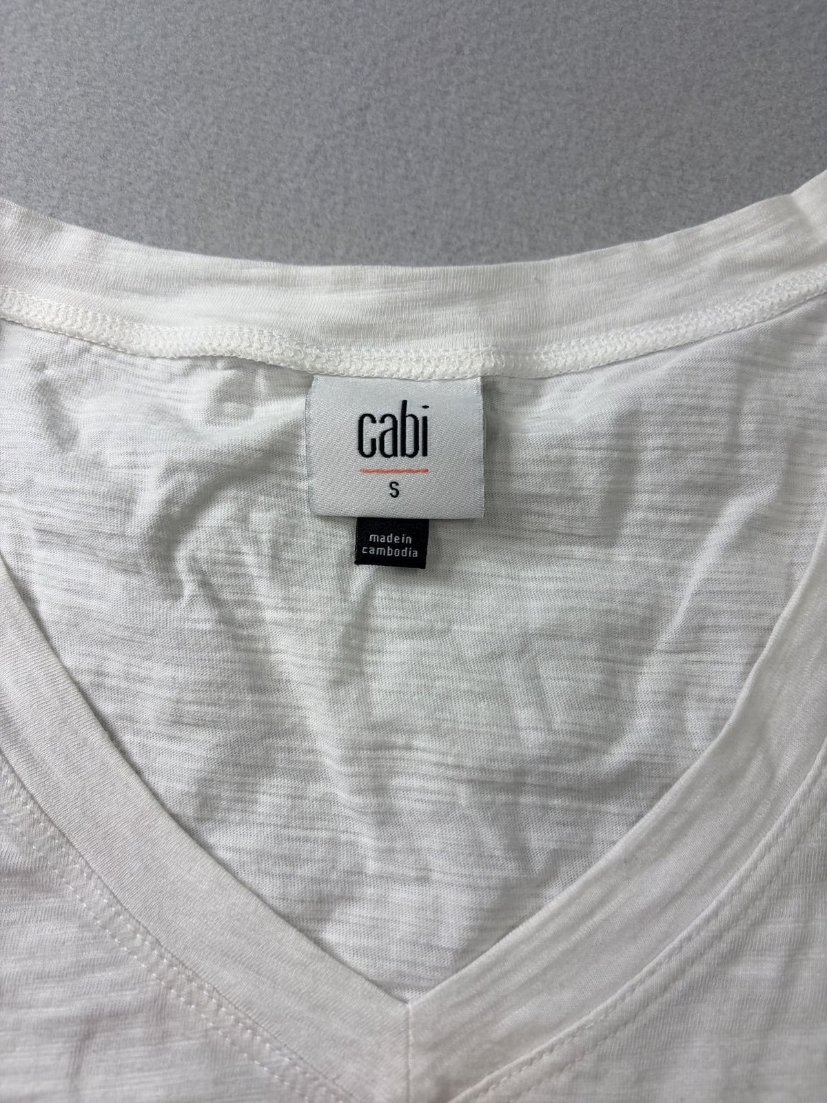 Cabi Small White Slub Knit V-Neck Pocket Tee Women's - Image 2
