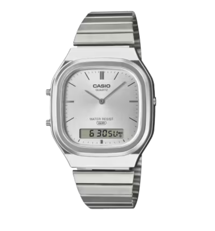 Casio AQ-240E-7A Vintage Analog-Digital Silver Stainless Steel Quartz WR - Image 1