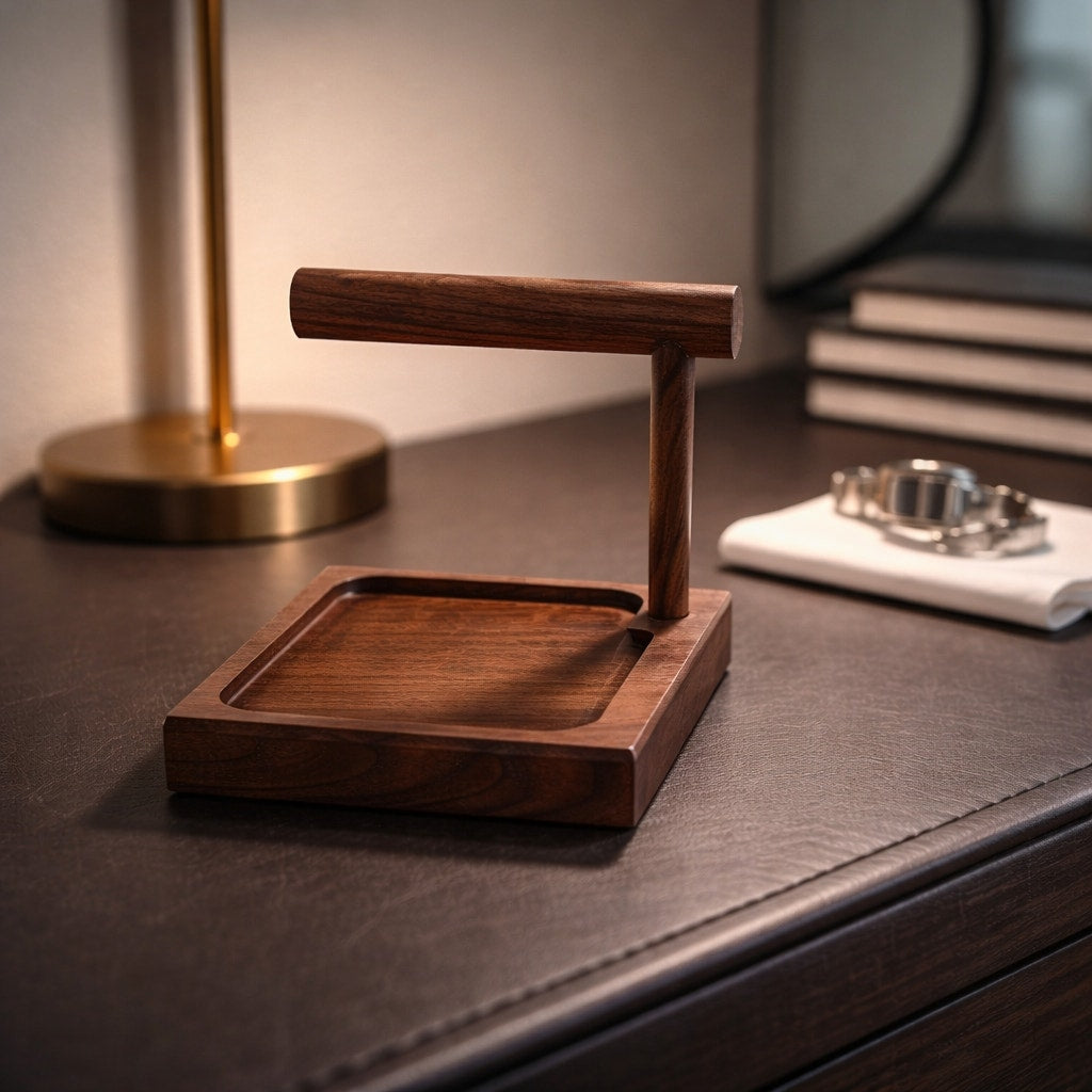 Walnut Men’s Valet Tray and Watch Stand, handmade wood organizer, nightstand catchall, bracelet holder, unique gift for him