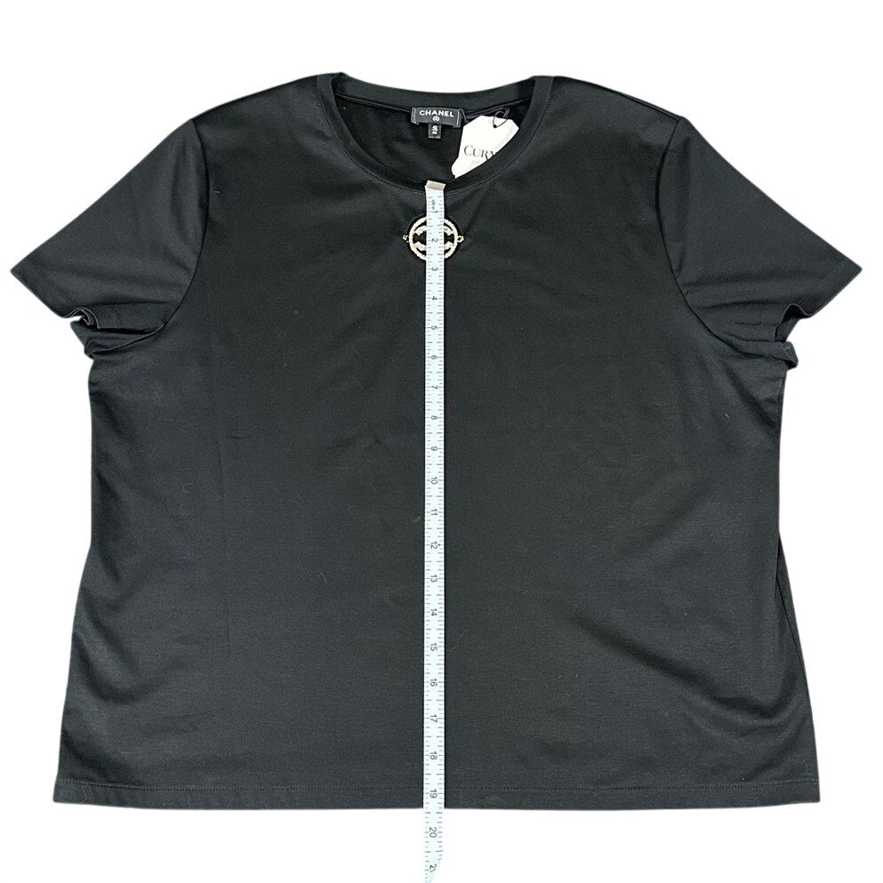 Chanel Black T-Shirt w/ Removable Crystal CC Brooch Size 42/44
