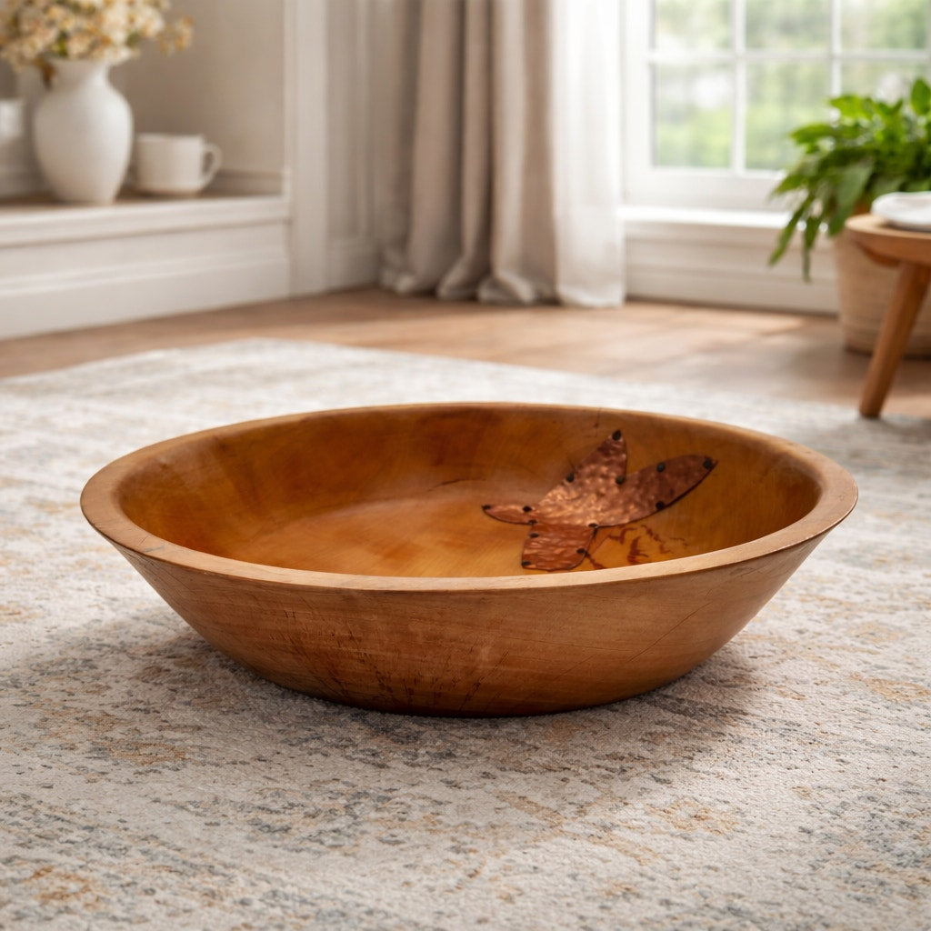 Natural Bradford Pear Centerpiece Bowl with Copper, 10 by 2.5, rustic modern decor, handmade gift idea