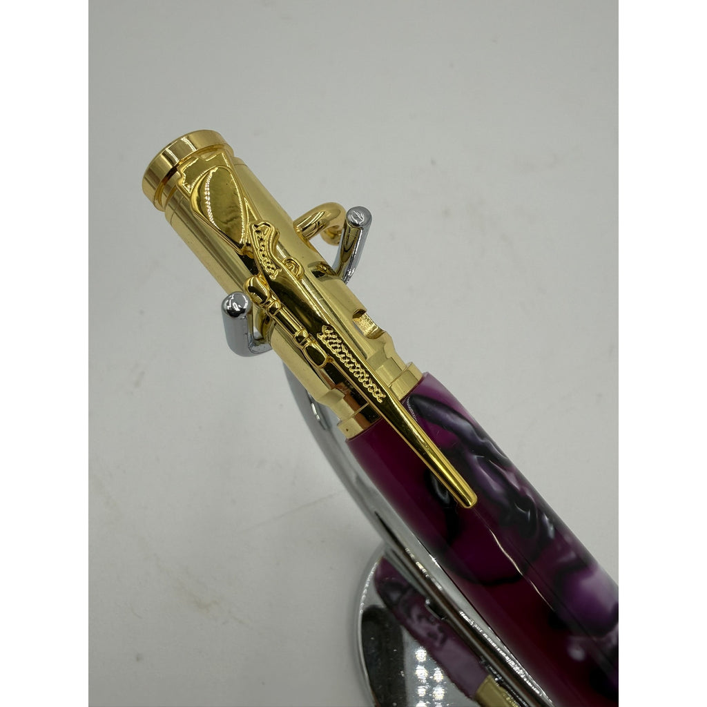 Purple Hand Turned Executive Rollerball Pen, epoxy barrel, smooth gel ink, gold hardware, gift boxed