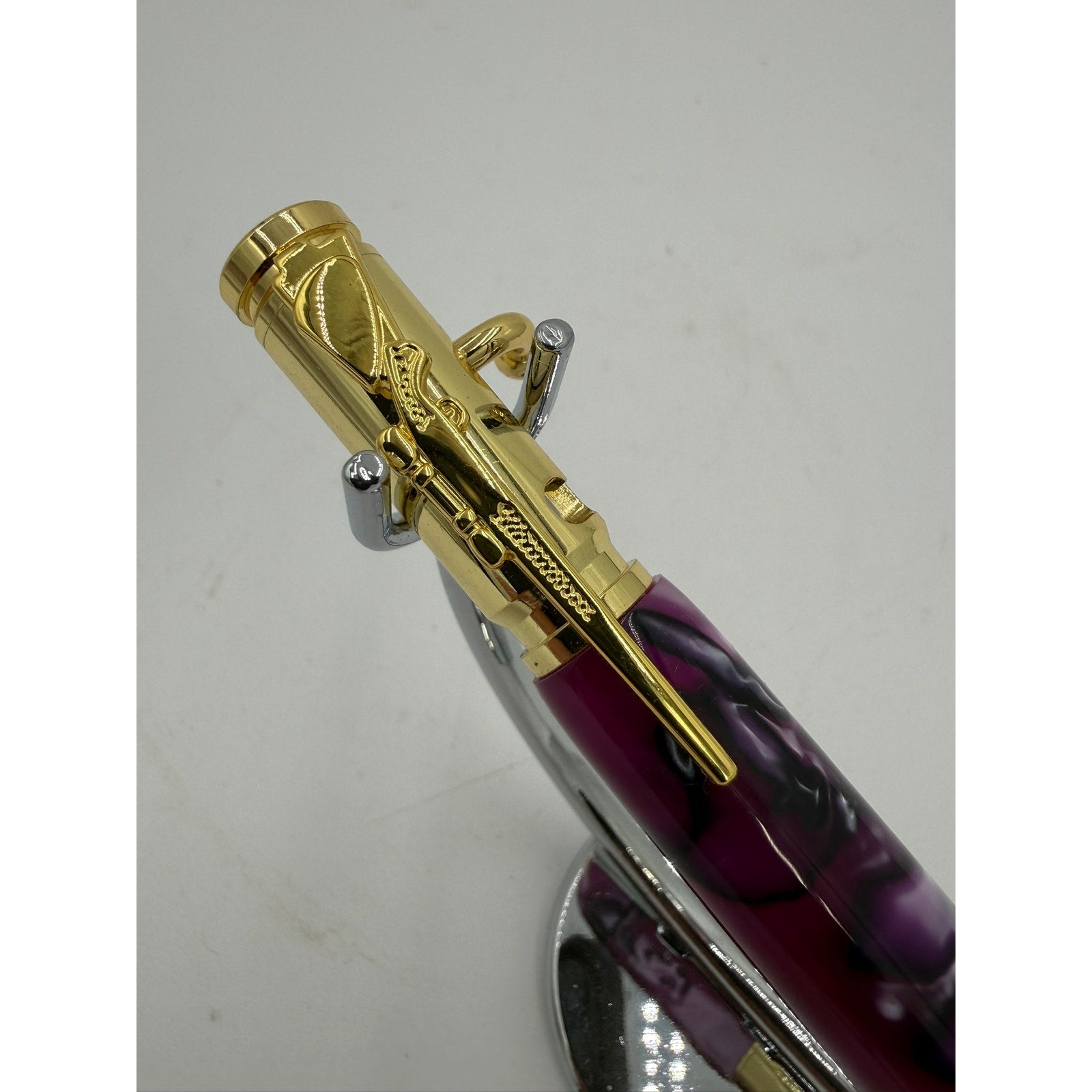 Purple Hand Turned Executive Rollerball Pen, epoxy barrel, smooth gel ink, gold hardware, gift boxed