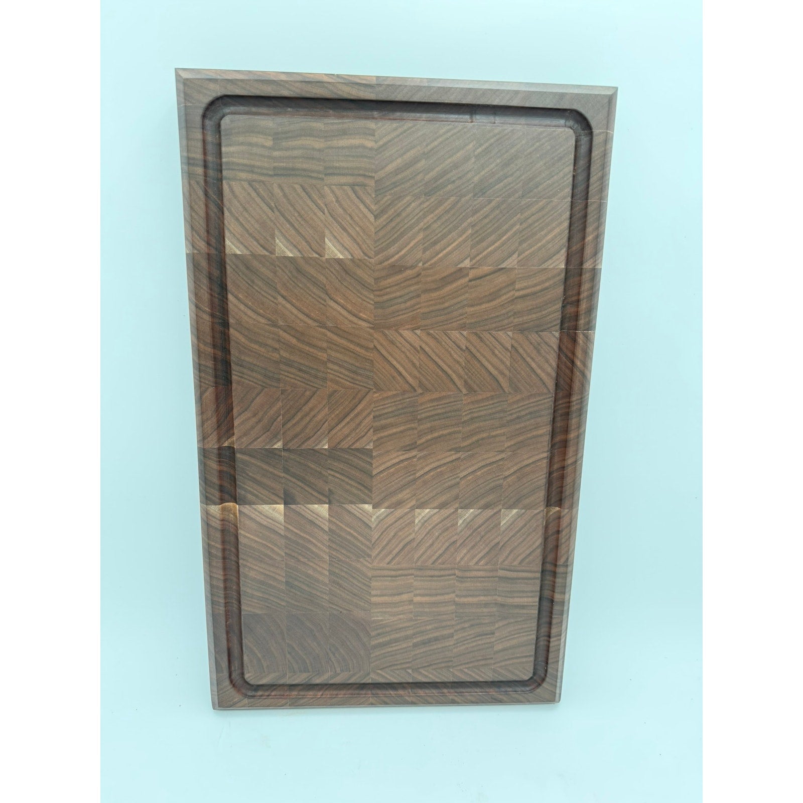 Walnut End Grain Carving Board for BBQ Feasts, extra large size, drip groove, dual grips, 20.25x12.25x1.25, chef quality