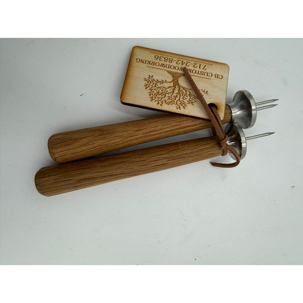 Hand Turned Sweet Corn Holders with Wood Handles, stainless steel prongs, hardwood options, durable kitchen tool, gift boxed