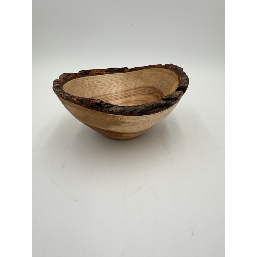 Live Edge Shagbark Hickory Hand Turned Bowl, rustic decor, natural bark rim, 7.5 x 7 x 3.5 in, food safe finish