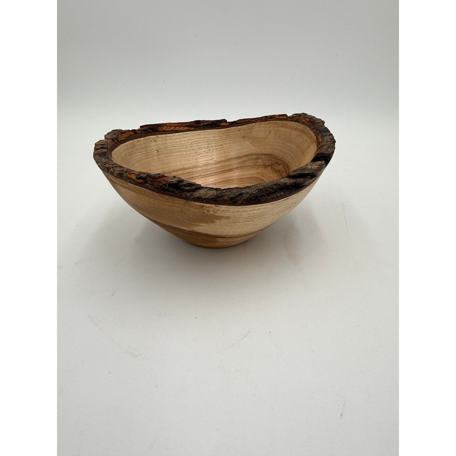 Live Edge Shagbark Hickory Hand Turned Bowl, rustic decor, natural bark rim, 7.5 x 7 x 3.5 in, food safe finish