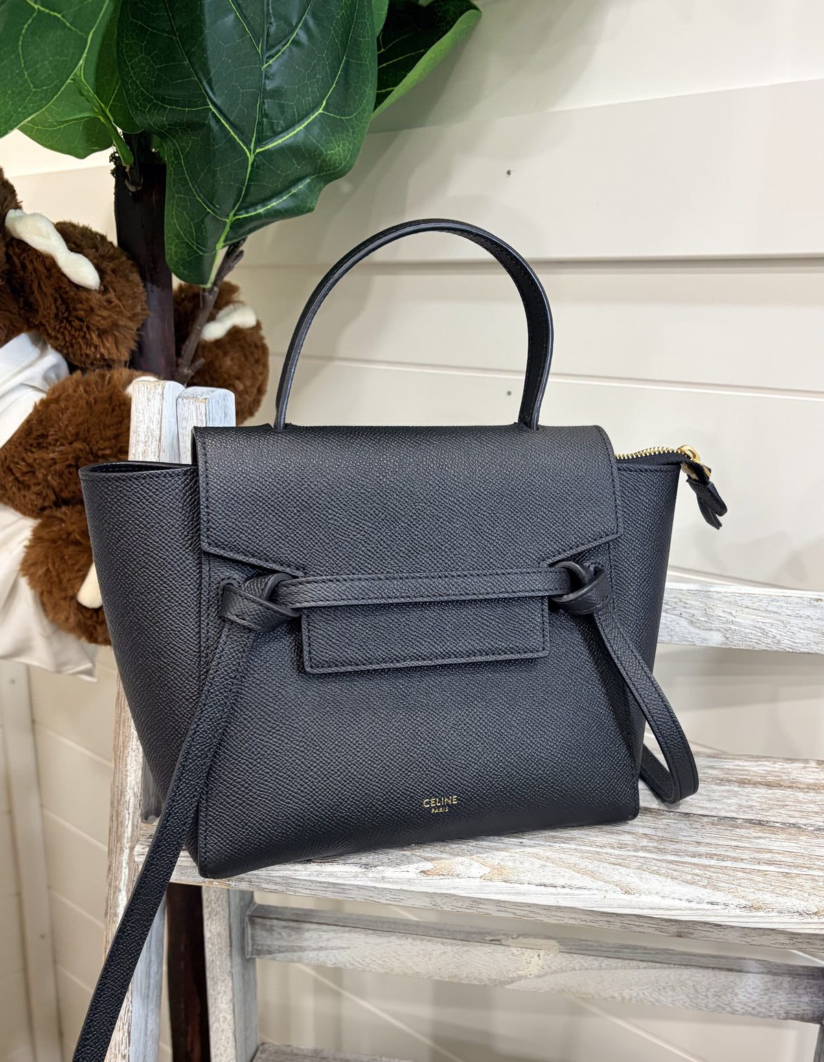 7498 - Celine Micro Belt Leather Shoulder Bag Black - Image 1