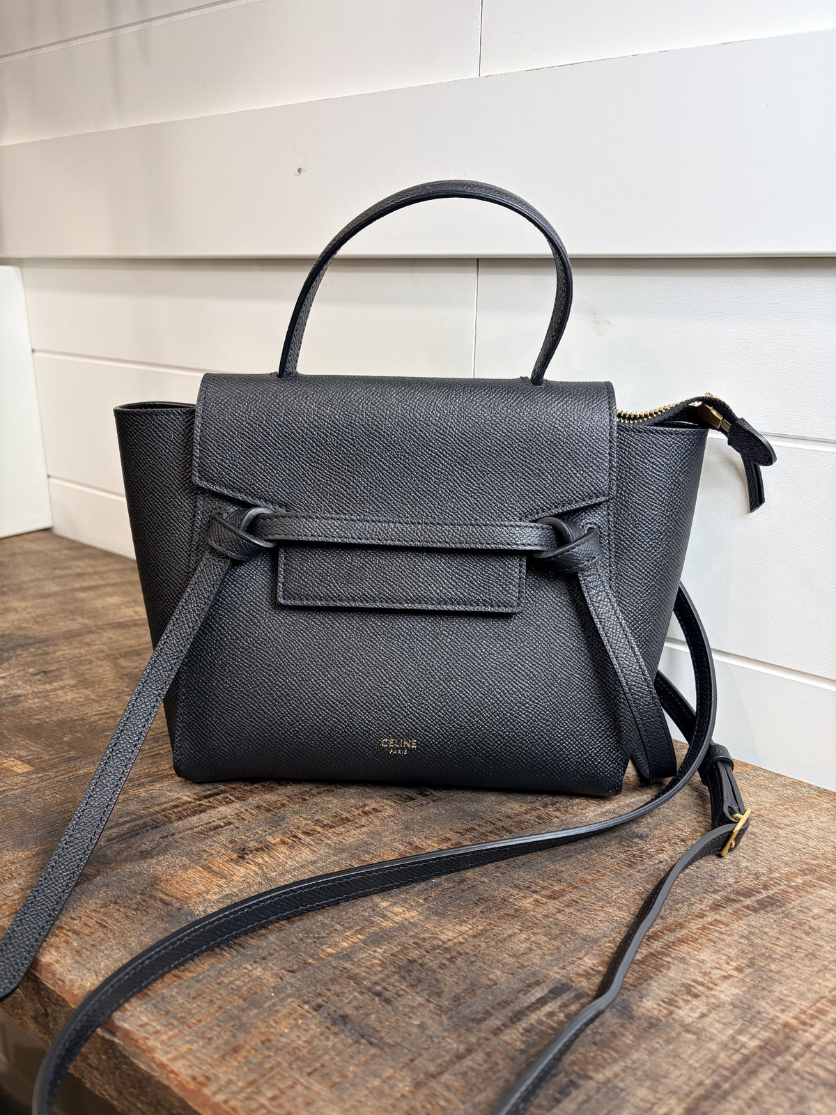 7498 - Celine Micro Belt Leather Shoulder Bag Black - Image 8