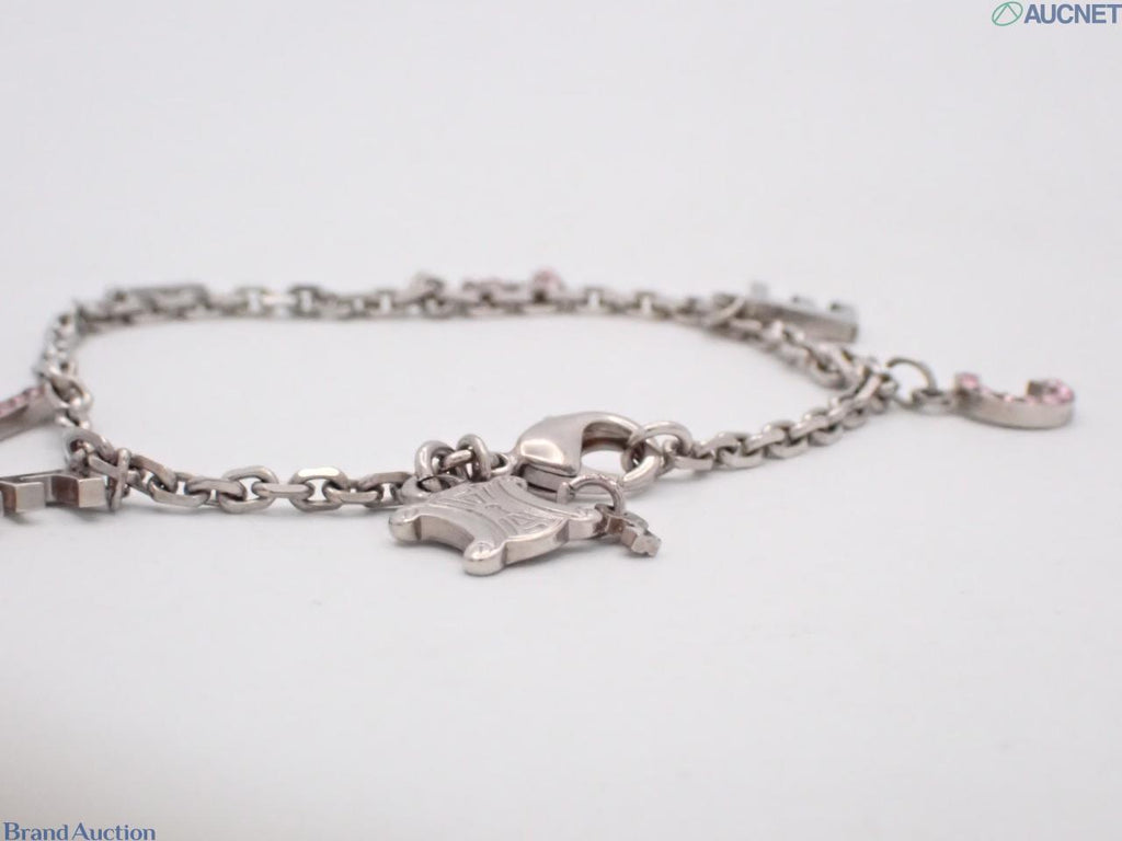7627 - Céline Triomphe Charm Bracelet Silver Pink Rhinestone Lobster Clasp - Image 3