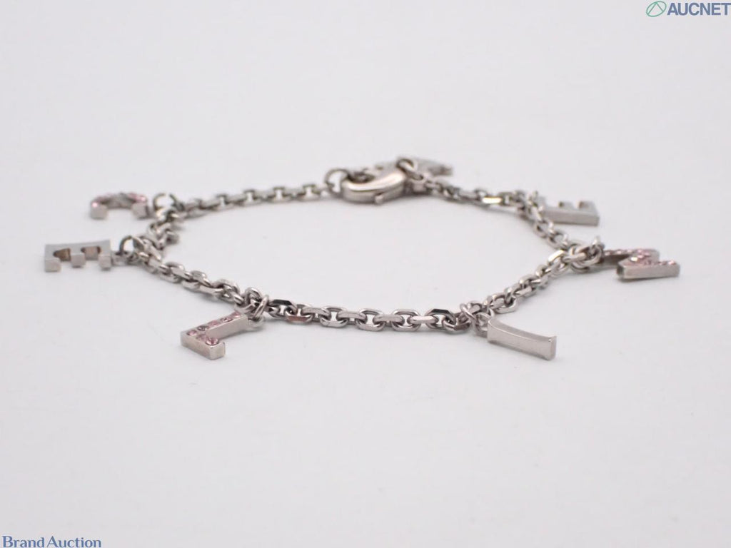 7627 - Céline Triomphe Charm Bracelet Silver Pink Rhinestone Lobster Clasp - Image 1