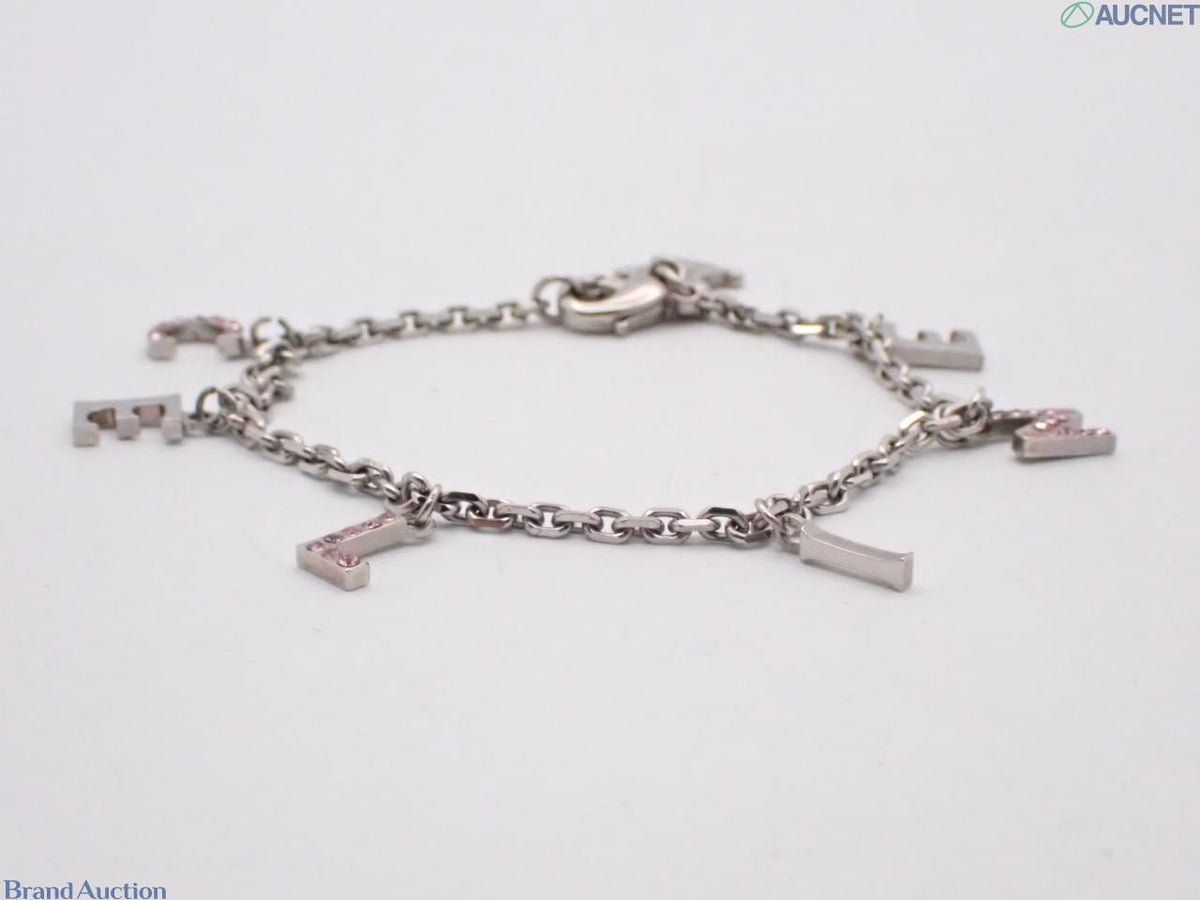 7627 - Céline Triomphe Charm Bracelet Silver Pink Rhinestone Lobster Clasp - Image 1