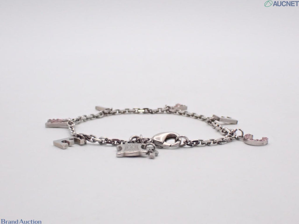 7627 - Céline Triomphe Charm Bracelet Silver Pink Rhinestone Lobster Clasp - Image 2