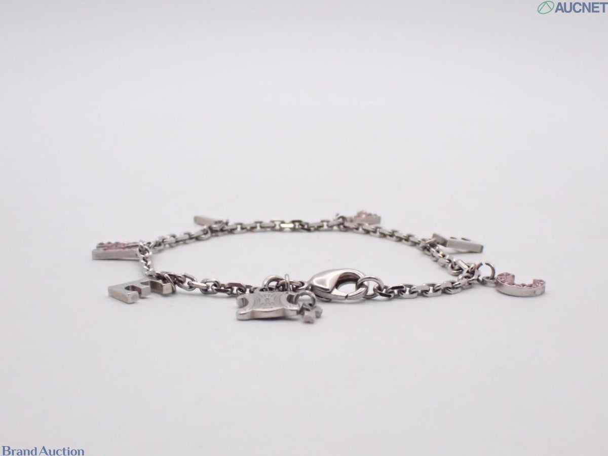 7627 - Céline Triomphe Charm Bracelet Silver Pink Rhinestone Lobster Clasp - Image 2